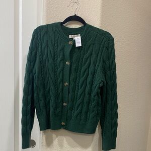 LOFT Forest Green Cable Knit Cardigan